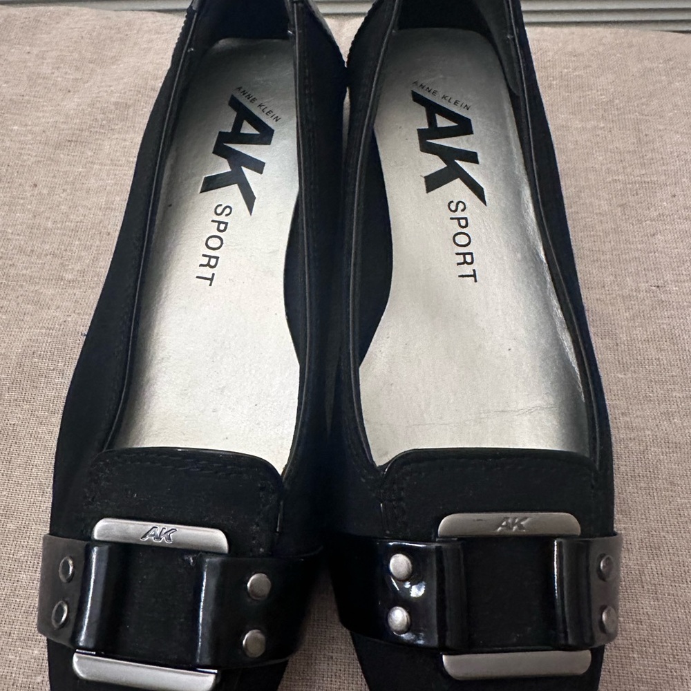Anne Klein Black Flats with Silver buckle Accents Brand new!